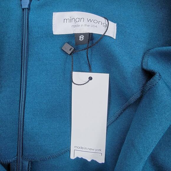 NEW Minan Wong 3/4 Sleeve Sheath Dress V-Neck Blue Zip Size 8 - Picture 7 of 7